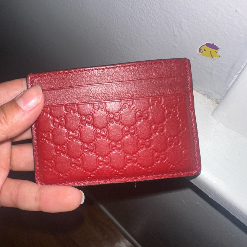 Gucci Embossed Red Leather Card Holder